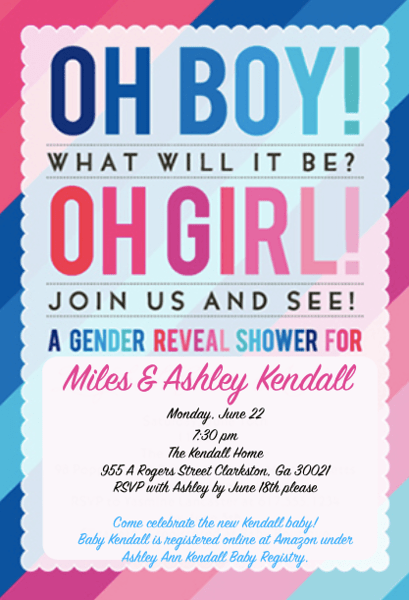 Baby Kendall Gender Reveal Inviation